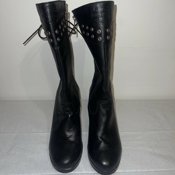 Harley Davidson Black Heeled Boots with Eyelet Accents sz 6 - Picture 4 of 8